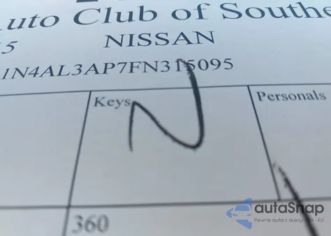 2015 Nissan Altima 2.5 S z USA, uszkodzony, nr VIN 1N4AL3AP7FN315095